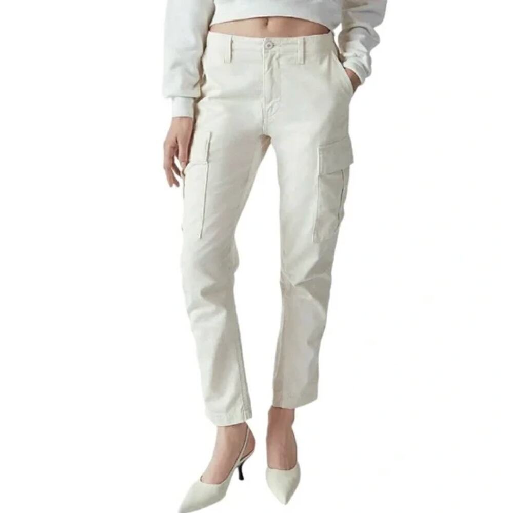 RE/DONE Originals Cargo Pants Size 27‎ Off White Cotton Straight Leg Utility